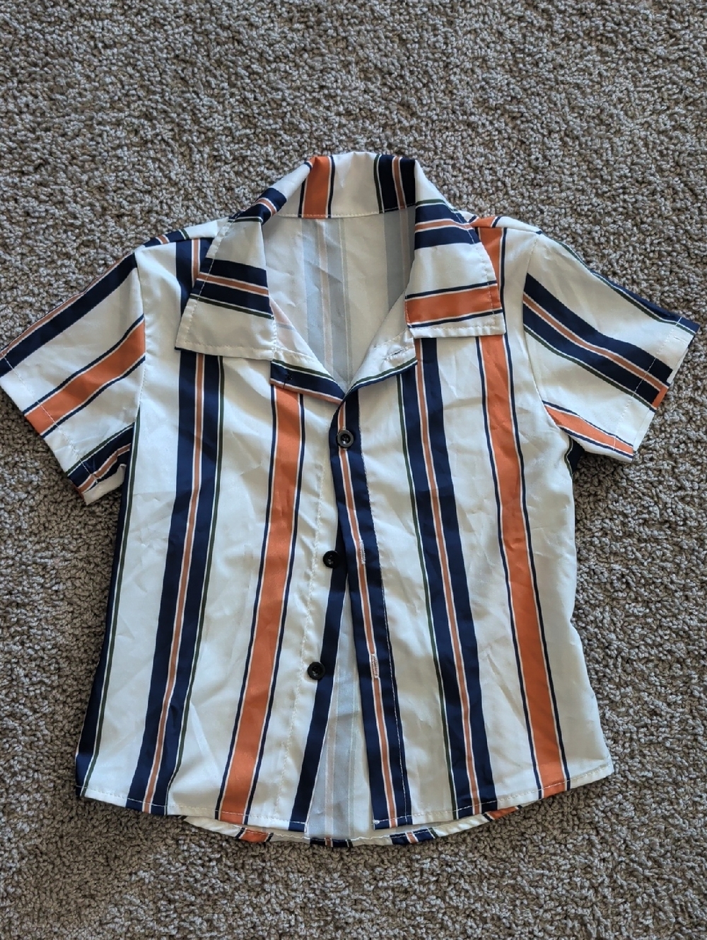 Shein Boys Striped Button-Up Shirt - Navy, Orange, White Size 4T